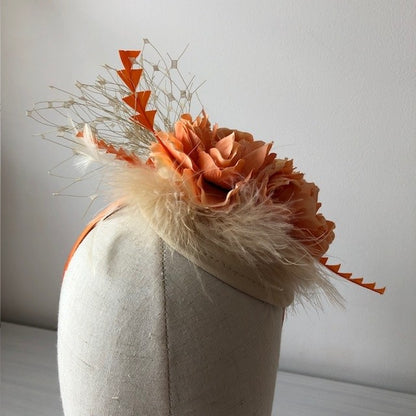 Orange Cream fascinator headband with orange delicate roses on a satin band MHB17