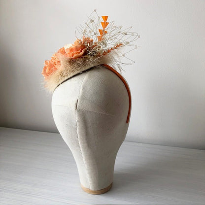 Orange Cream fascinator headband with orange delicate roses on a satin band MHB17