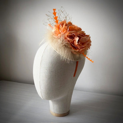 Orange Cream fascinator headband with orange delicate roses on a satin band MHB17