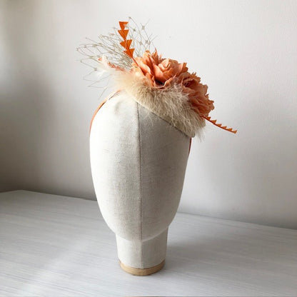 Orange Cream fascinator headband with orange delicate roses on a satin band MHB17