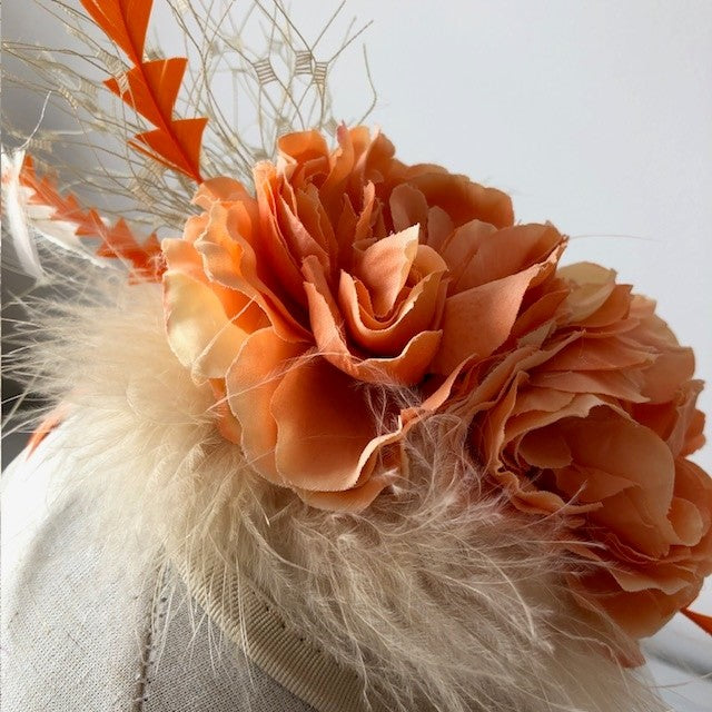 Orange Cream fascinator headband with orange delicate roses on a satin band MHB17