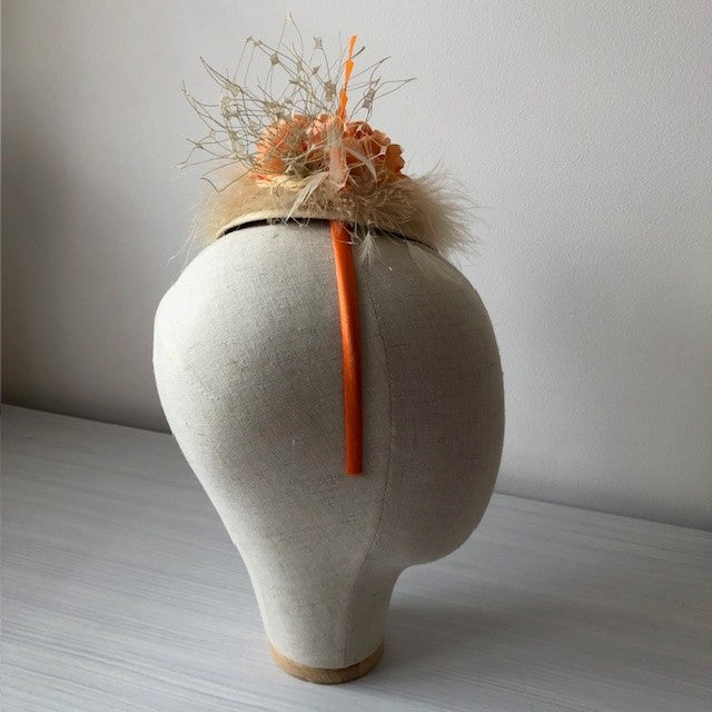 Orange Cream fascinator headband with orange delicate roses on a satin band MHB17