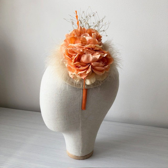 Orange Cream fascinator headband with orange delicate roses on a satin band MHB17