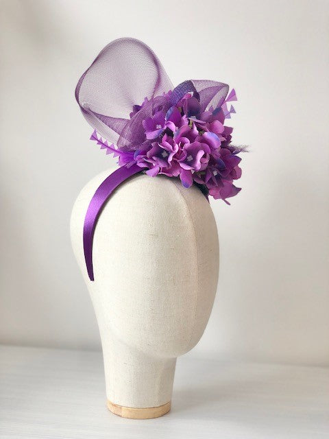 Purple satin headband fascinator MHB19