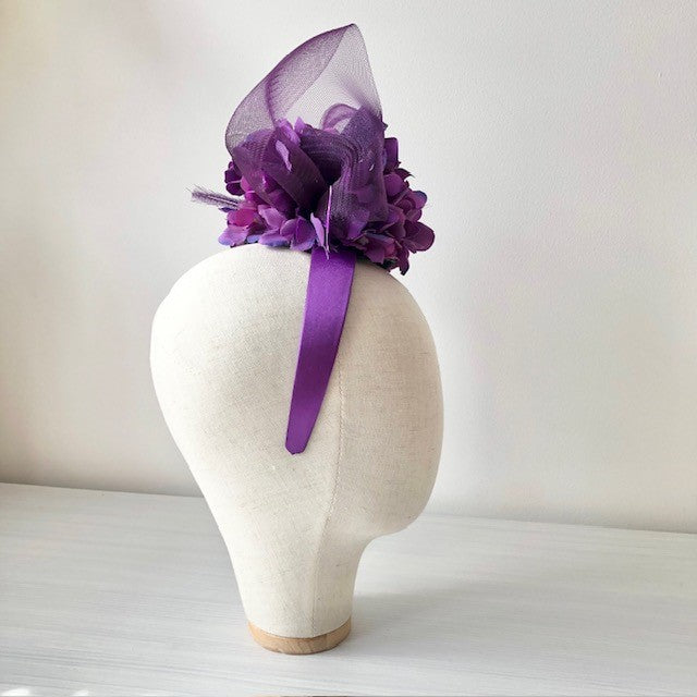 Purple satin headband fascinator MHB19