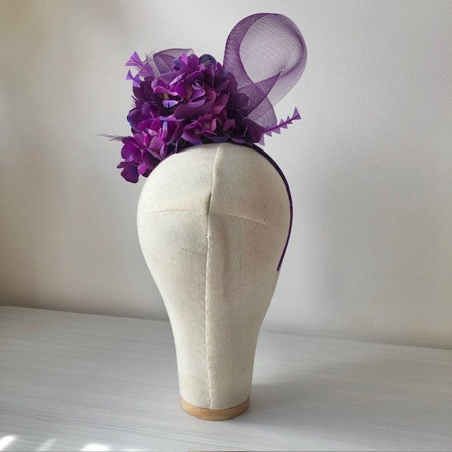 Purple satin headband fascinator MHB19