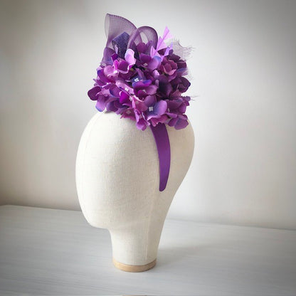 Purple satin headband fascinator MHB19