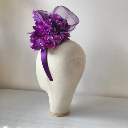 Purple satin headband fascinator MHB19