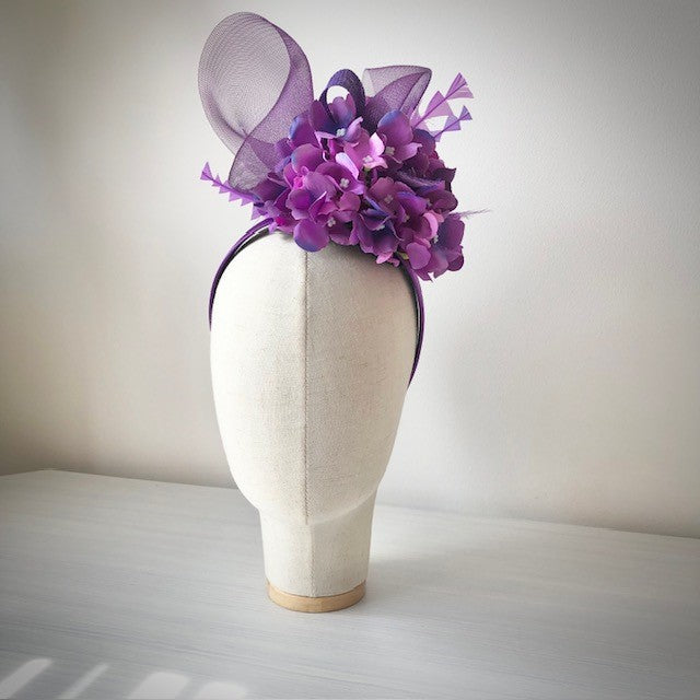 Purple satin headband fascinator MHB19