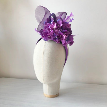 Purple satin headband fascinator MHB19