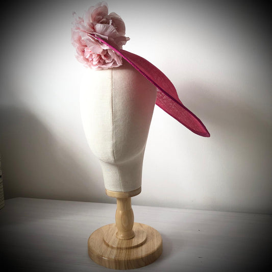 Fascinator Disc Pink Oval Scalloped Cottage Roses MHB05 - The Milliner's Hat Box
