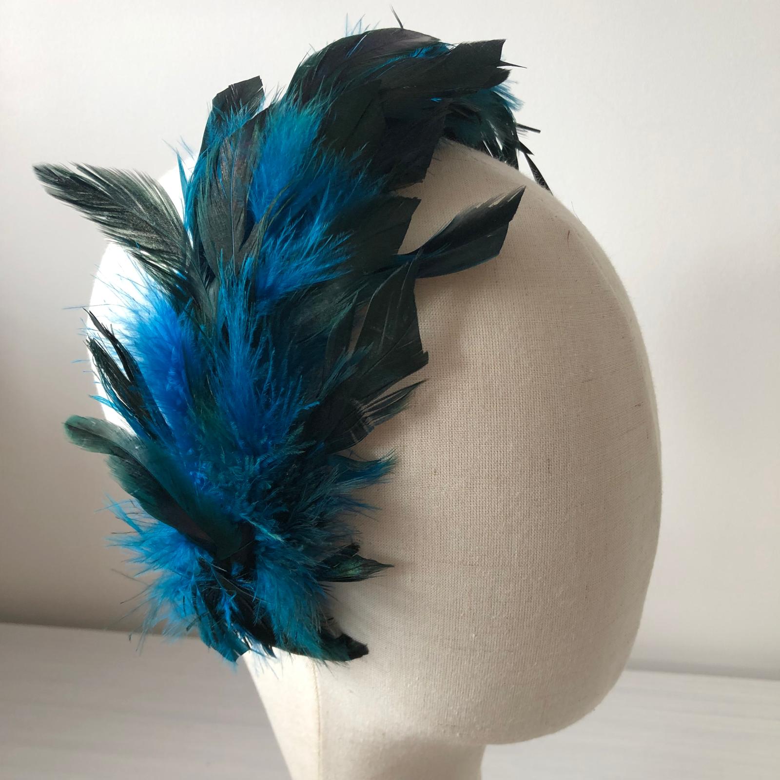 Fascinator Headband Black Blue Coque Feathers MHB07 - The Milliner's Hat Box