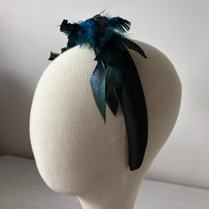 Fascinator Headband Black Blue Coque Feathers MHB07 - The Milliner's Hat Box