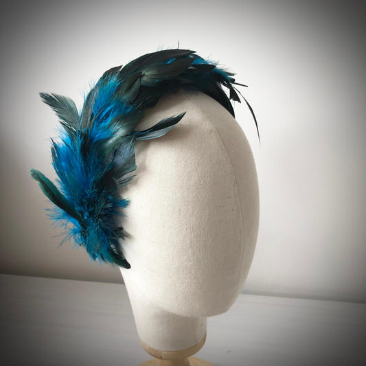 Fascinator Headband Black Blue Coque Feathers MHB07 - The Milliner's Hat Box