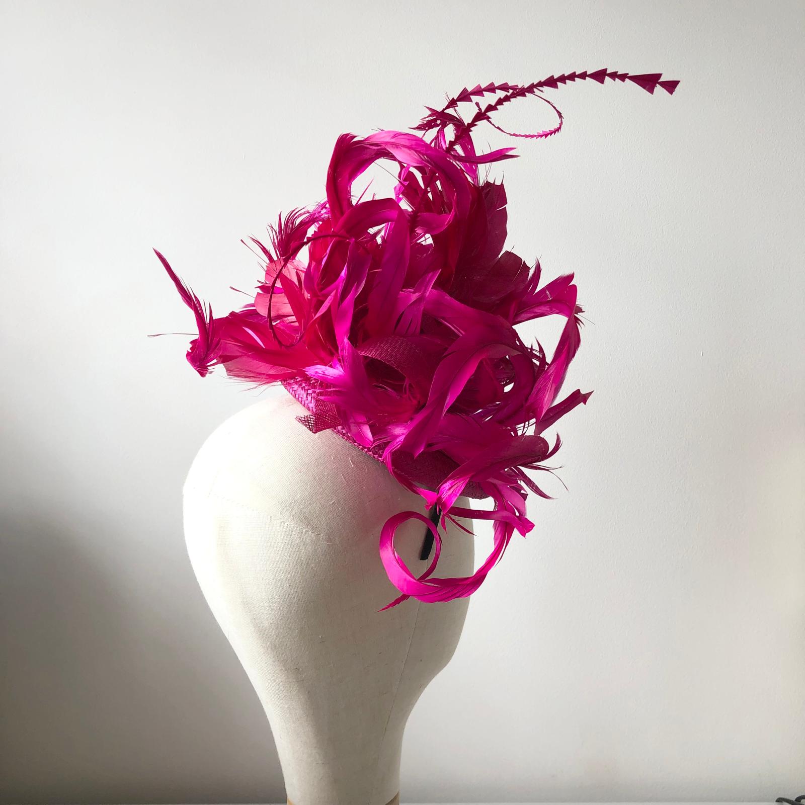 Fascinator MHB02 Fuchsia Pink Buntal - The Milliner's Hat Box