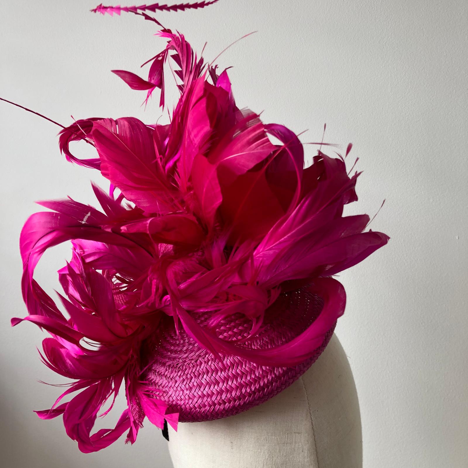 Fascinator MHB02 Fuchsia Pink Buntal - The Milliner's Hat Box