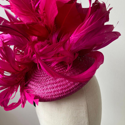 Fascinator MHB02 Fuchsia Pink Buntal - The Milliner's Hat Box