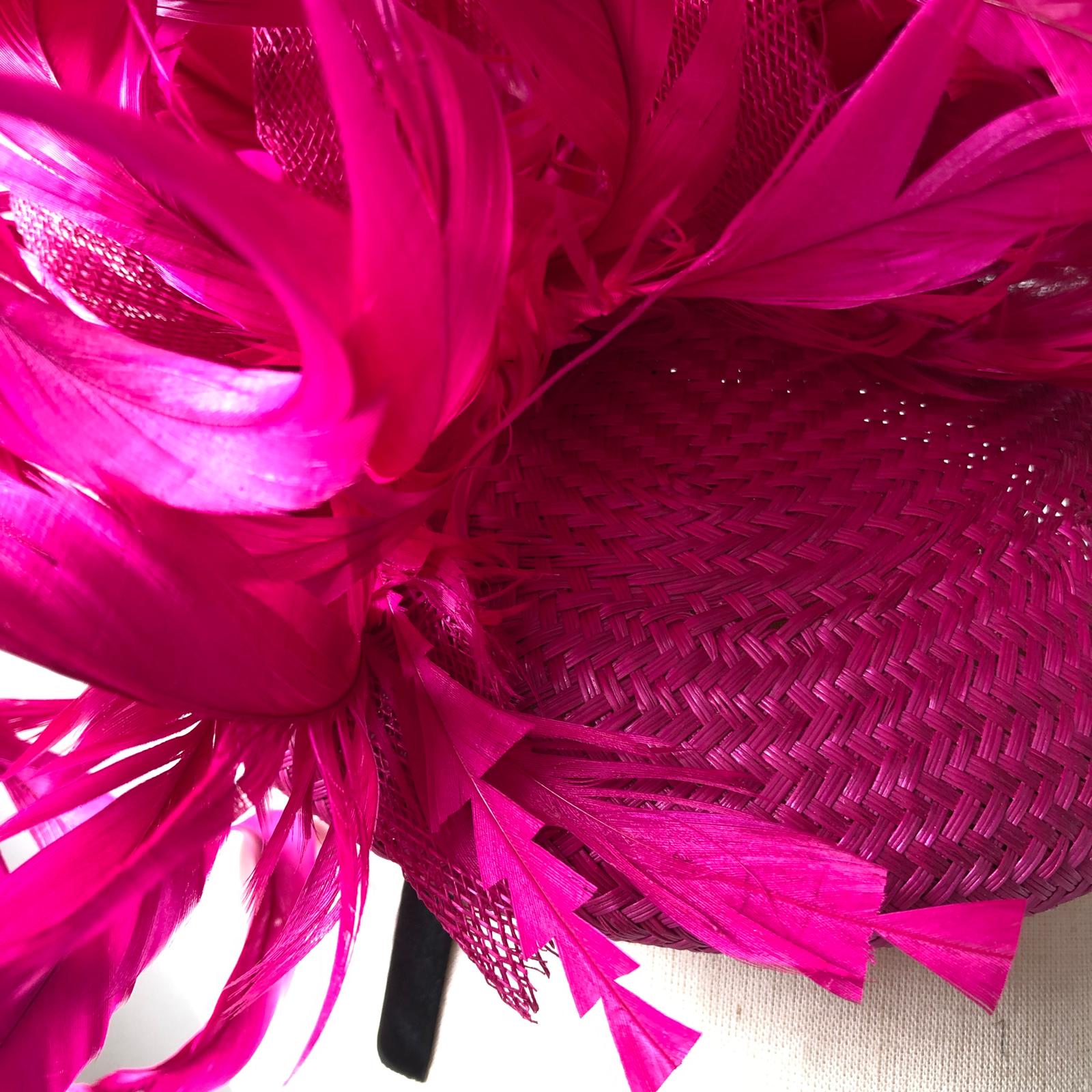 Fascinator MHB02 Fuchsia Pink Buntal - The Milliner's Hat Box