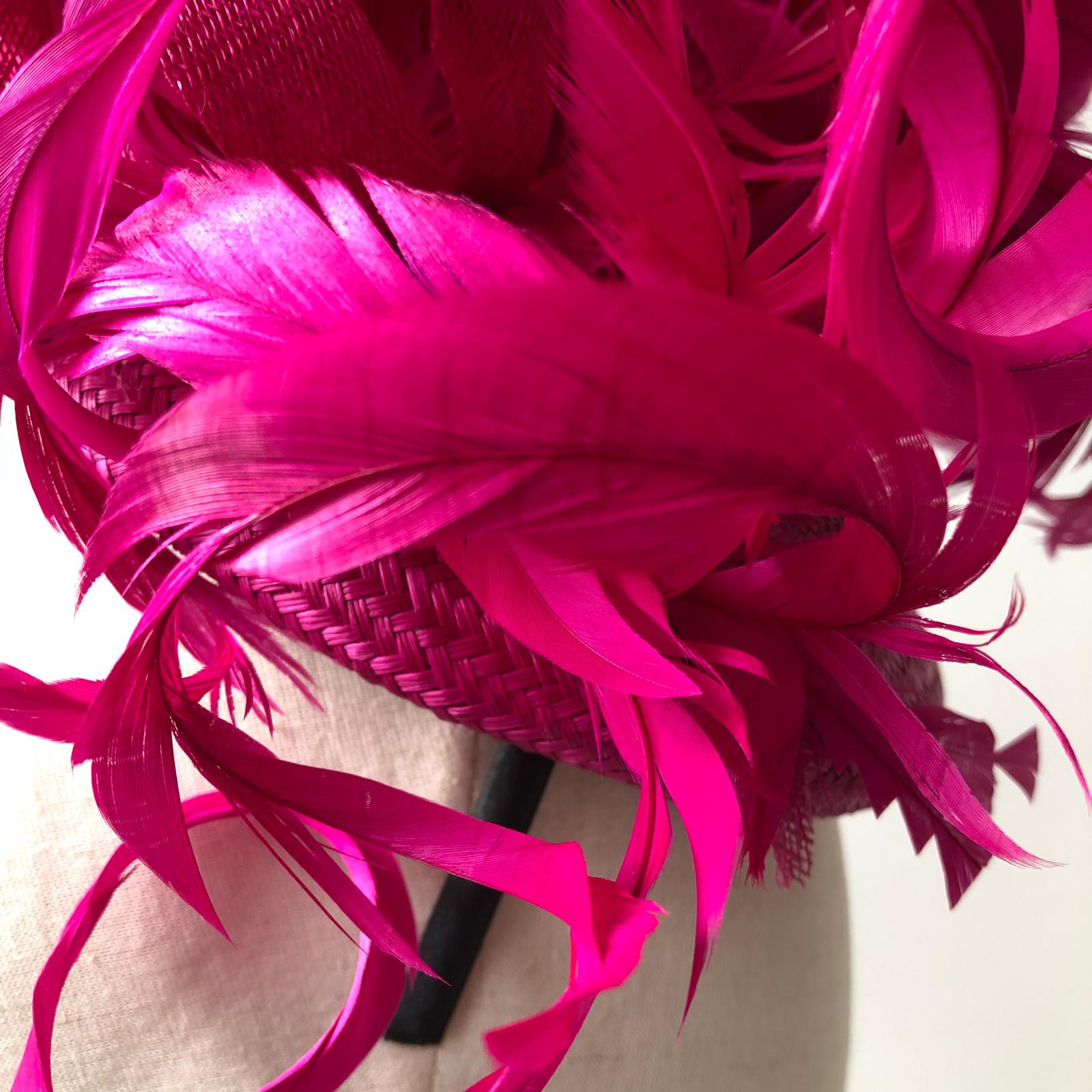 Fascinator MHB02 Fuchsia Pink Buntal - The Milliner's Hat Box