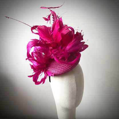 Fascinator MHB02 Fuchsia Pink Buntal - The Milliner's Hat Box