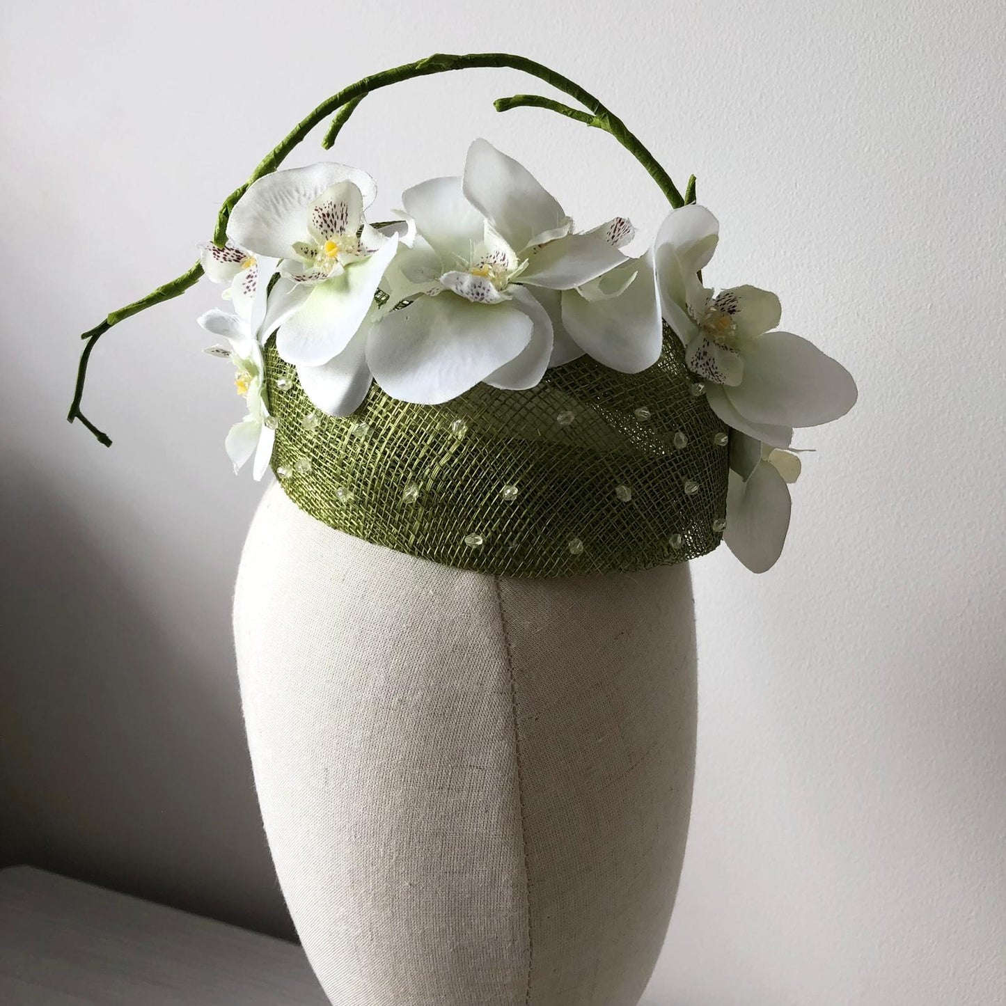 Fascinator Pillbox Lime Yellow Green With Orchids MHB08