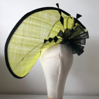 Hatinator Disc Hat MHB01 Lemon Lime Green Sinamay Feather - The Milliner's Hat Box